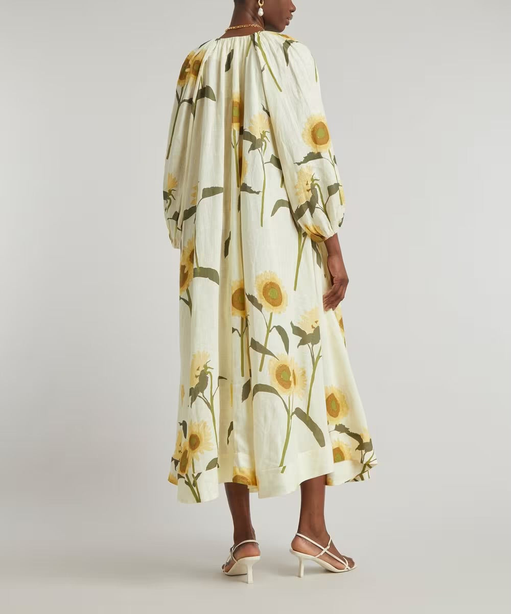 BERNADETTE
Georgette Sunflower-Print Maxi-Dress, Size 36