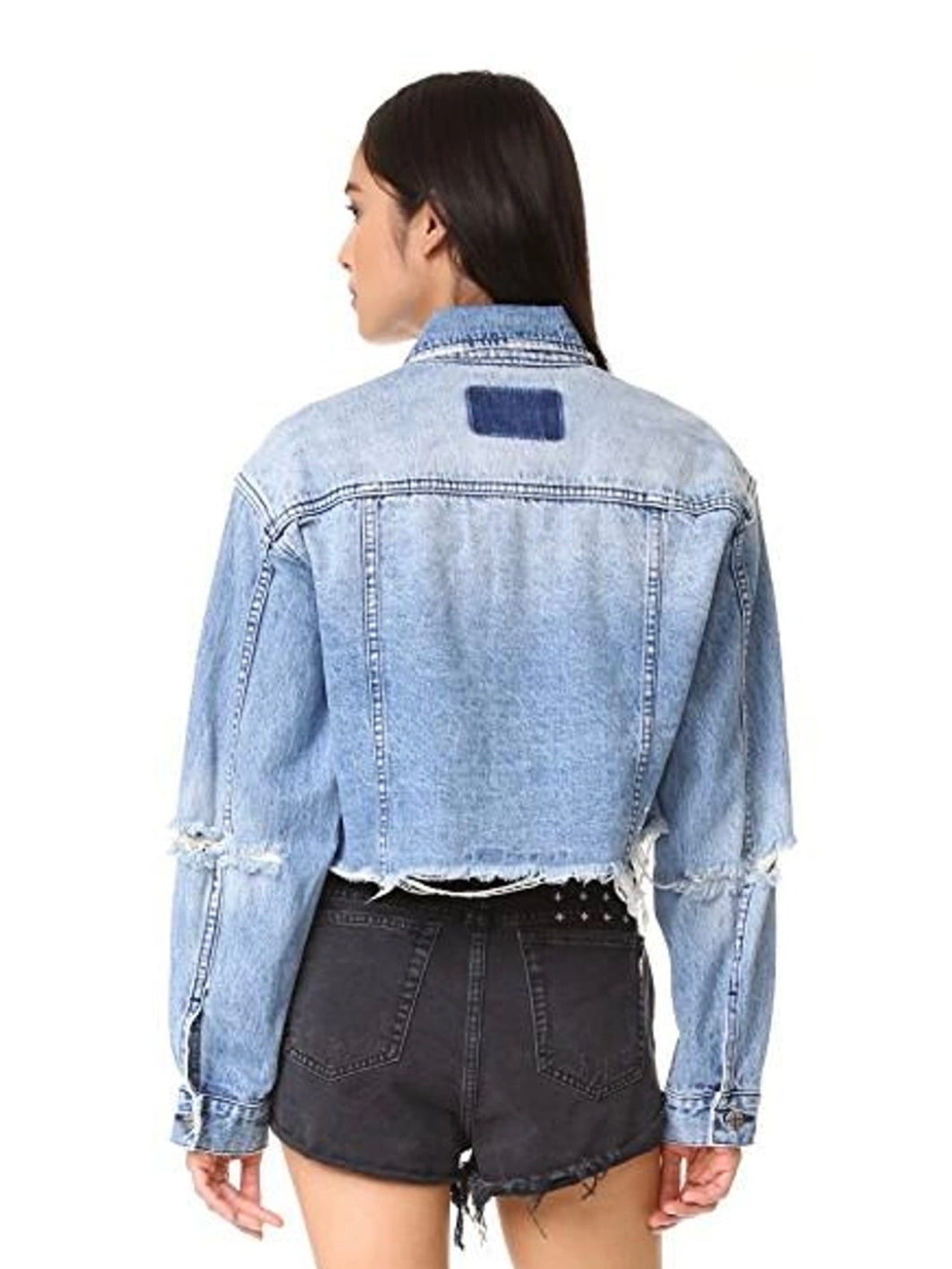 KSUBI DISTRESSED CROP JEAN JACKET, SMALL