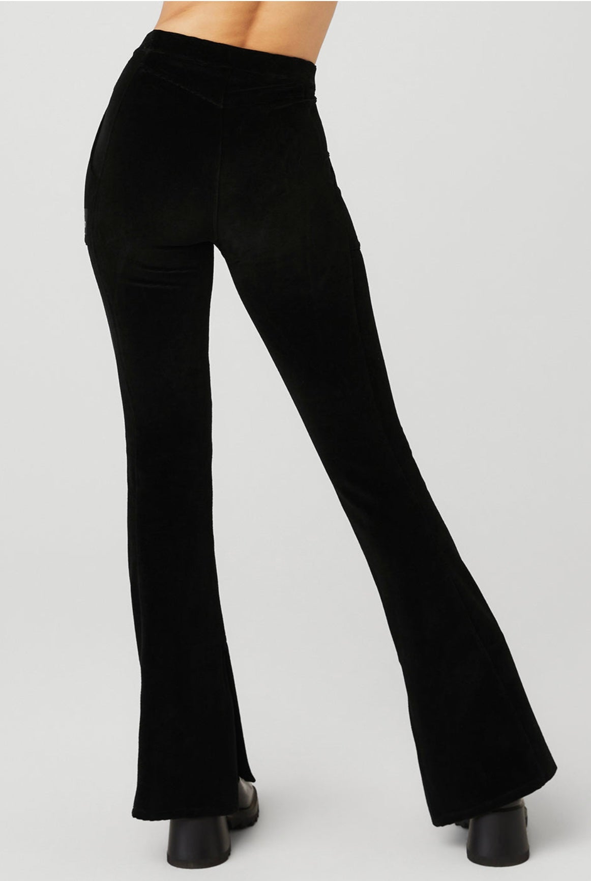 ALO WINTER BREAK HIGH WAIST FLARE MICROCORDUROY PANTS IN BLACK, SMALL