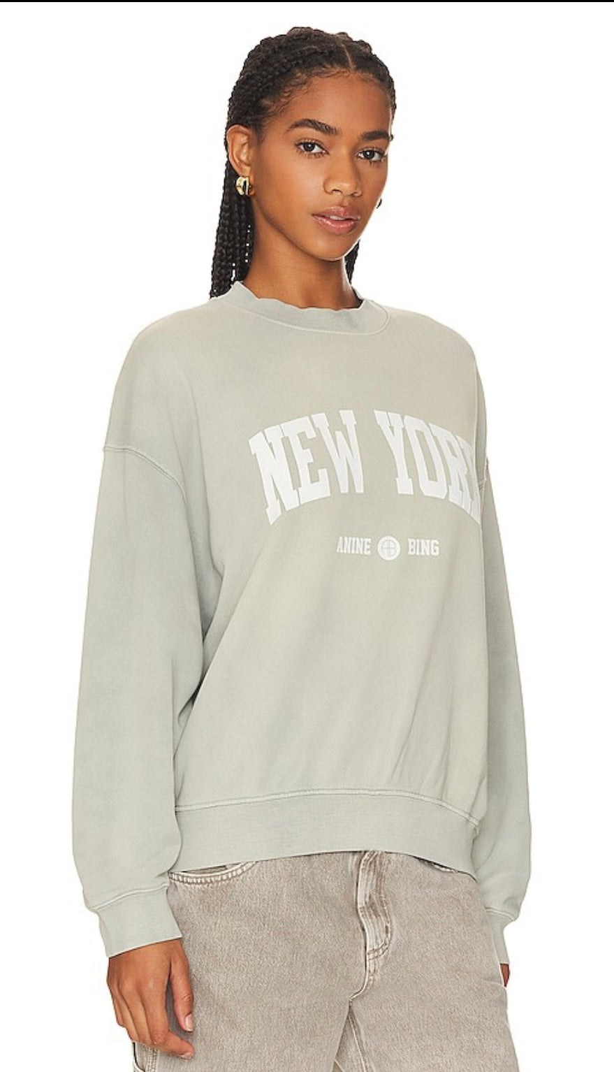 ANINE BING Jaci Sweatshirt University New York In Sage - Washed Faded Seafoam, small