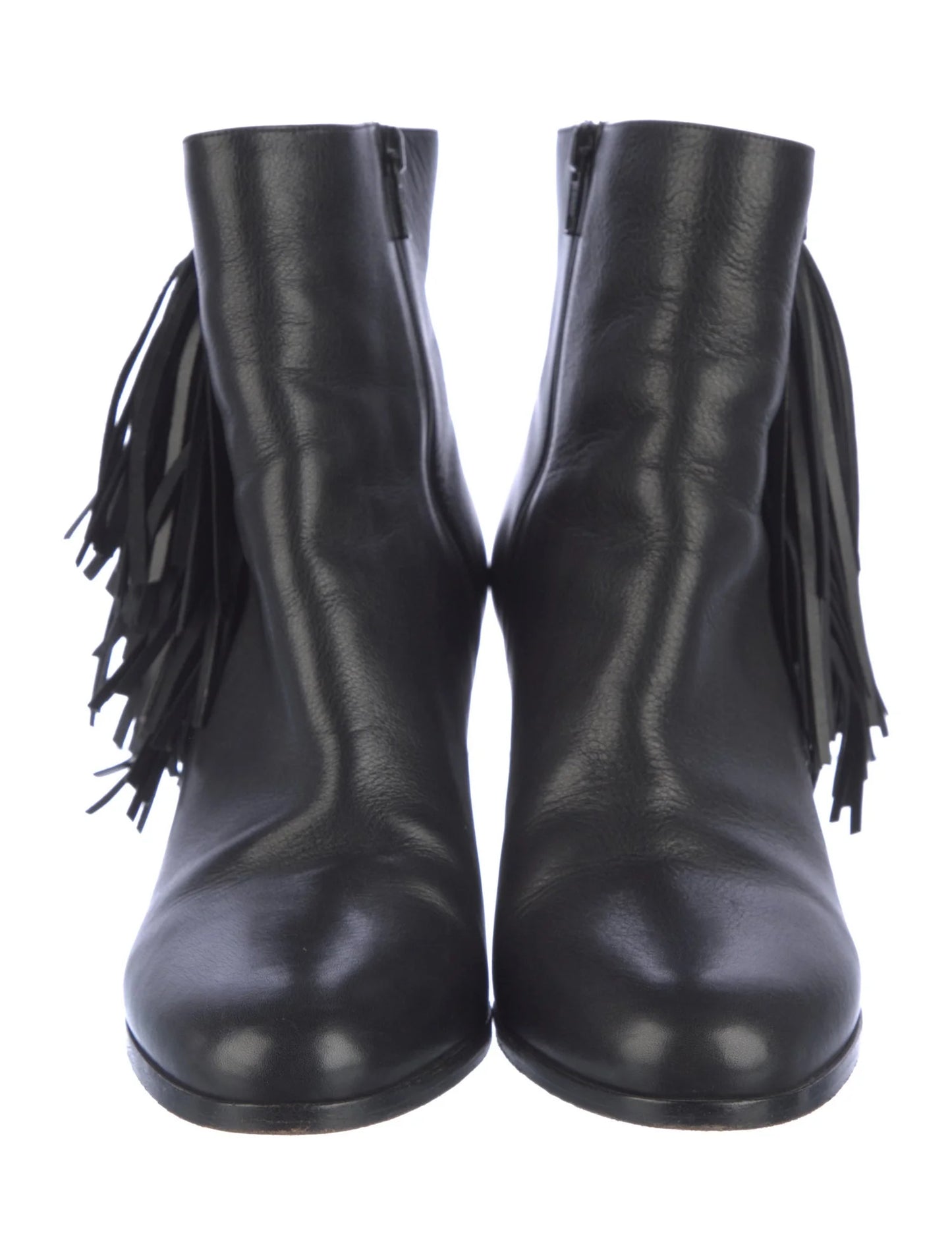 Christian Louboutin Jimmynetta Black Calfskin Leather Fringe Ankle Chelsea Boots, Size 38