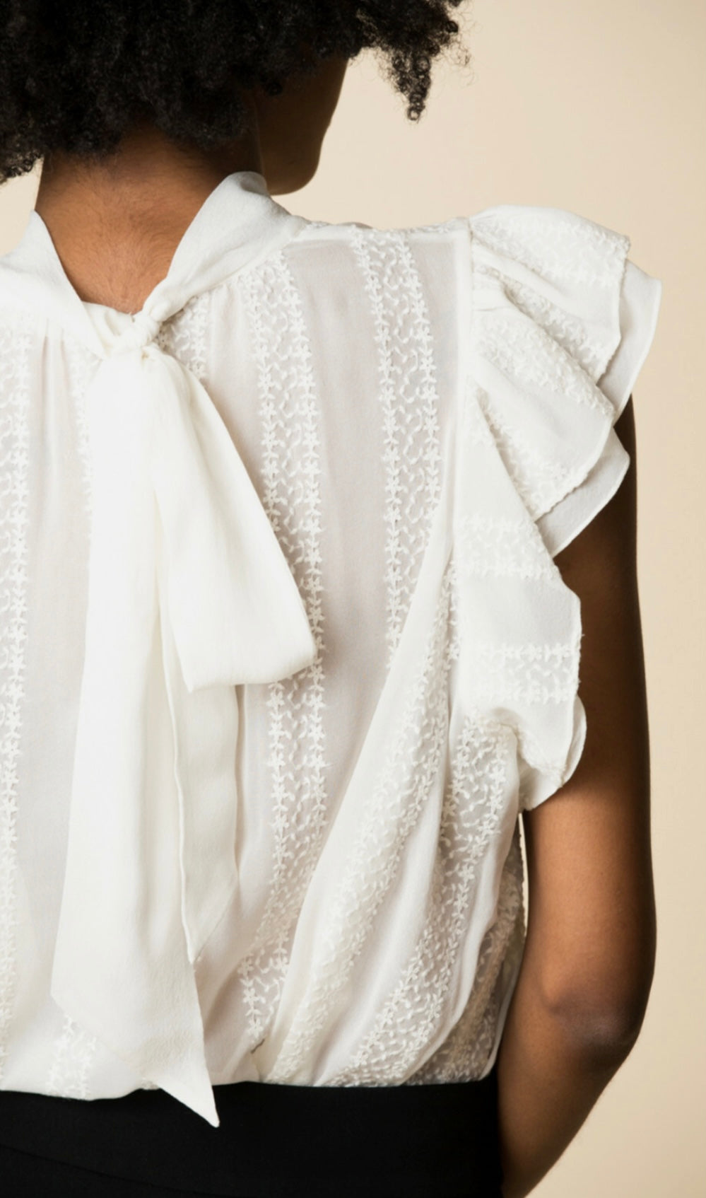 Ulla Johnson Heddy White Embroidered Silk Bow Ruffle Blouse ,