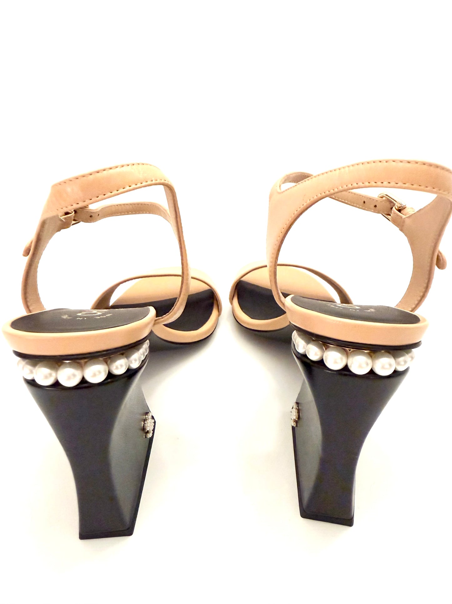 Chanel Leather CC Block Heel Ankle Strap Sandals Size 37