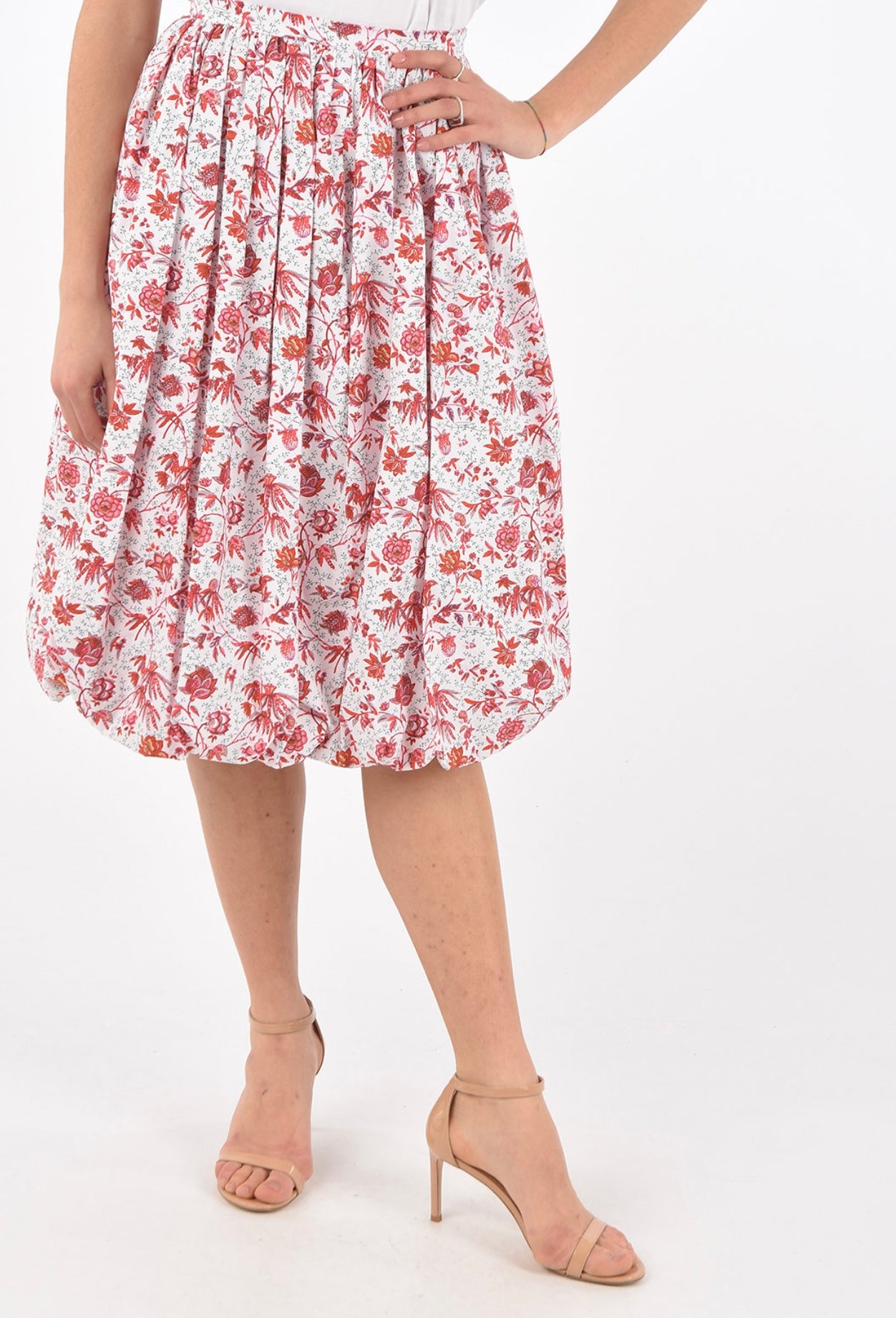 PATOU Printed midi bubble skirt in organic cotton, SIZE 38