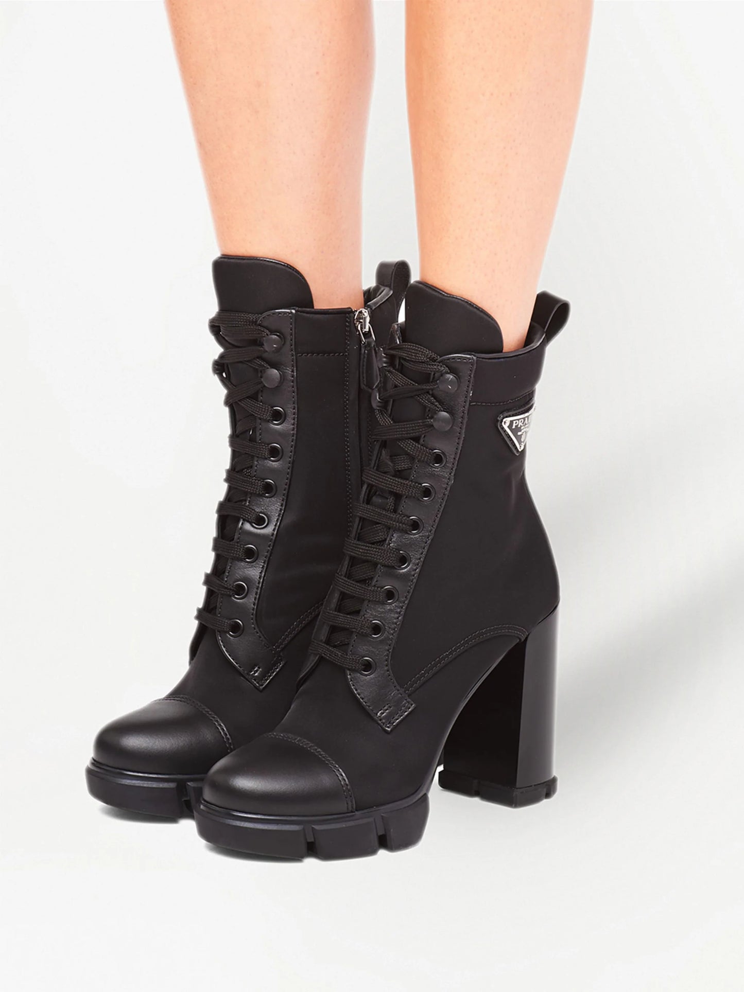 PRADA Spazzolato Re-Nylon Metal Triangle Logo 110mm Ankle Boots 36 Black
