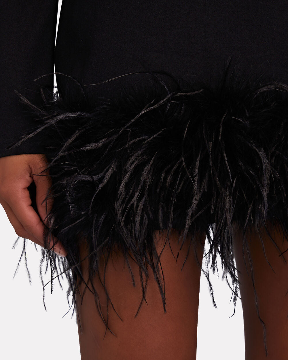 LAMARQUE
Bahira Feather-Trimmed Crepe Mini Dress, large