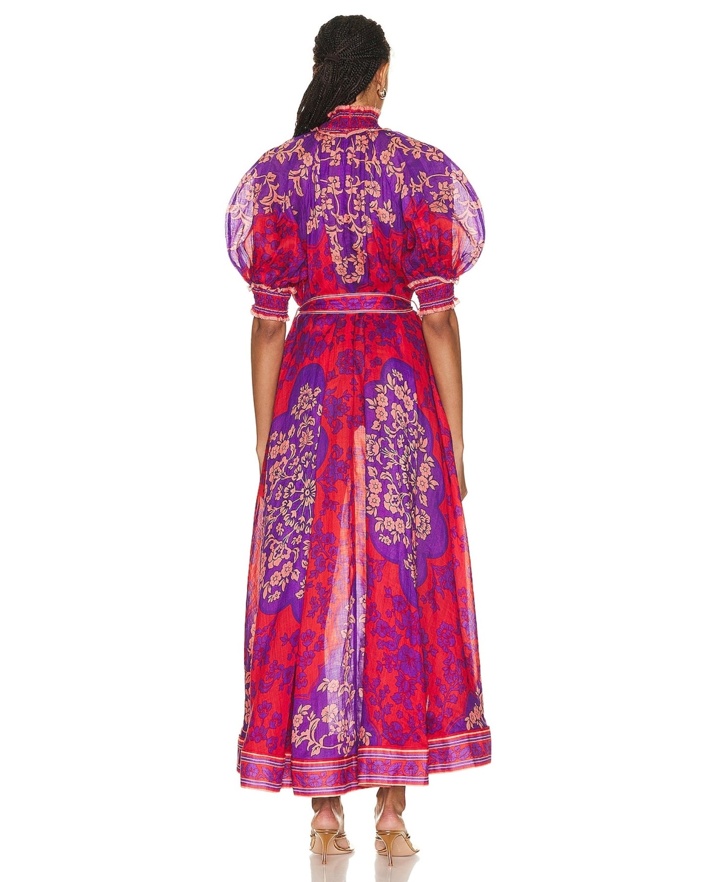 ZIMMERMANN Raie Swing Belted Printed Ramie Maxi Dress, SIZE 1
