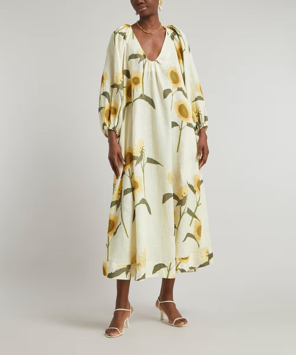 BERNADETTE
Georgette Sunflower-Print Maxi-Dress, Size 36