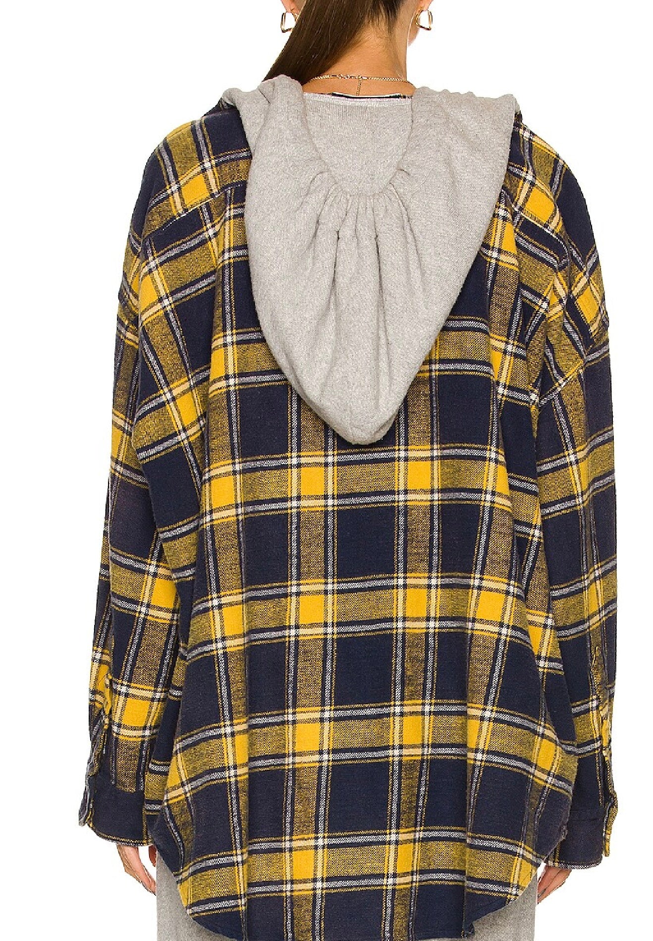 R13
Yellow & Navy Plaid Hooded Oversize Shirt, SMALL