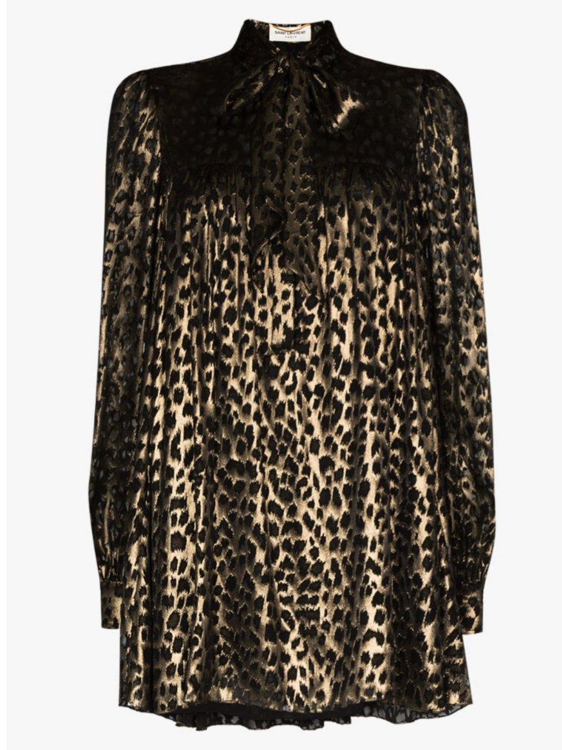 Saint Laurent
Tie Neck Metallic Leopard Print Dress, SIZE 8