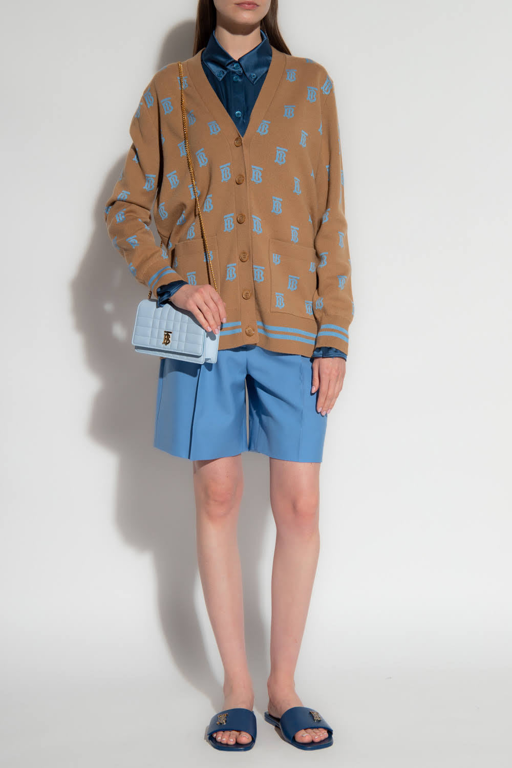 Burberry NWT Logo Pattern Long-Sleeve Shirt 'Muted Navy', SIZE 6