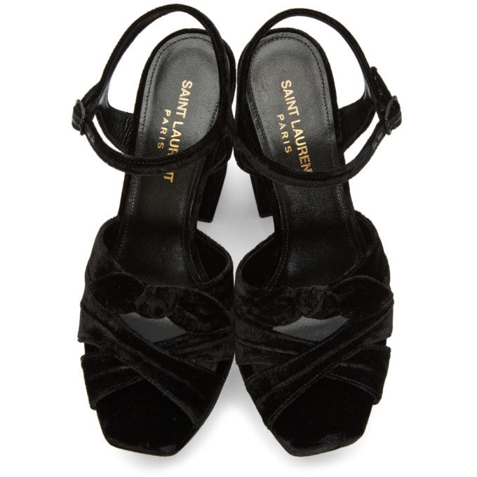 Saint Laurent Black Velvet Farrah Sandals, Size 38.5