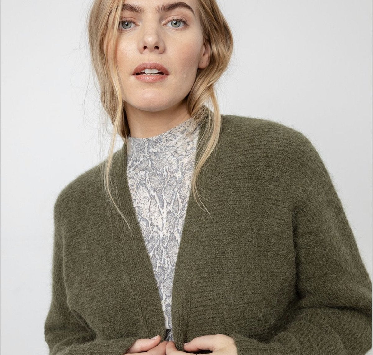 Rails Oslo Cardigan Button Up Wool Alpaca Blend in Olive, Small