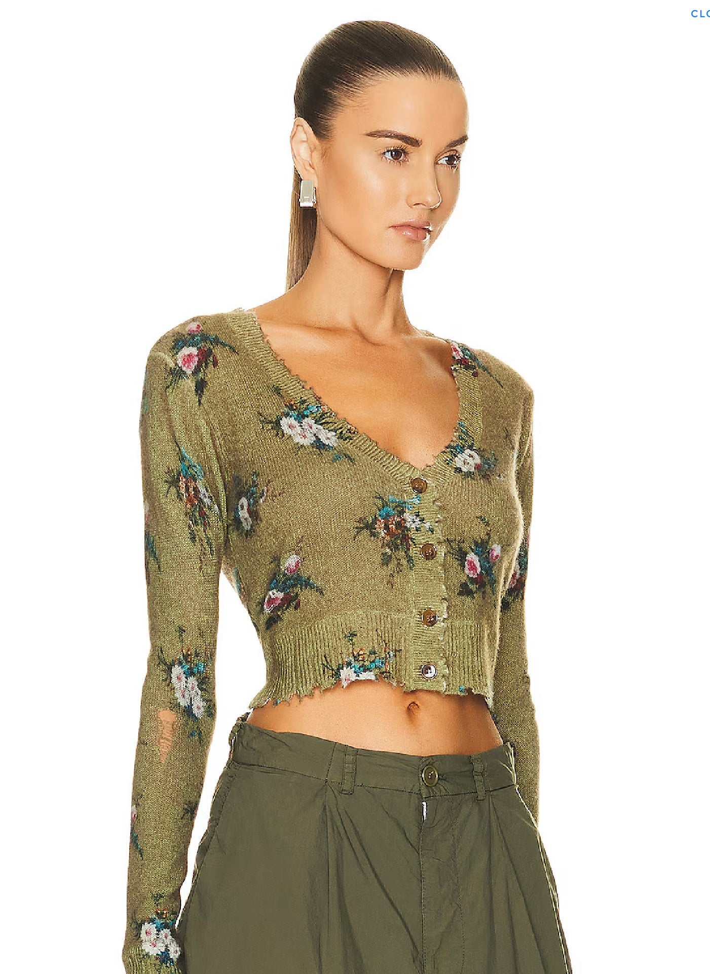 R13 Khaki Distressed Baby Cardigan, xsmall