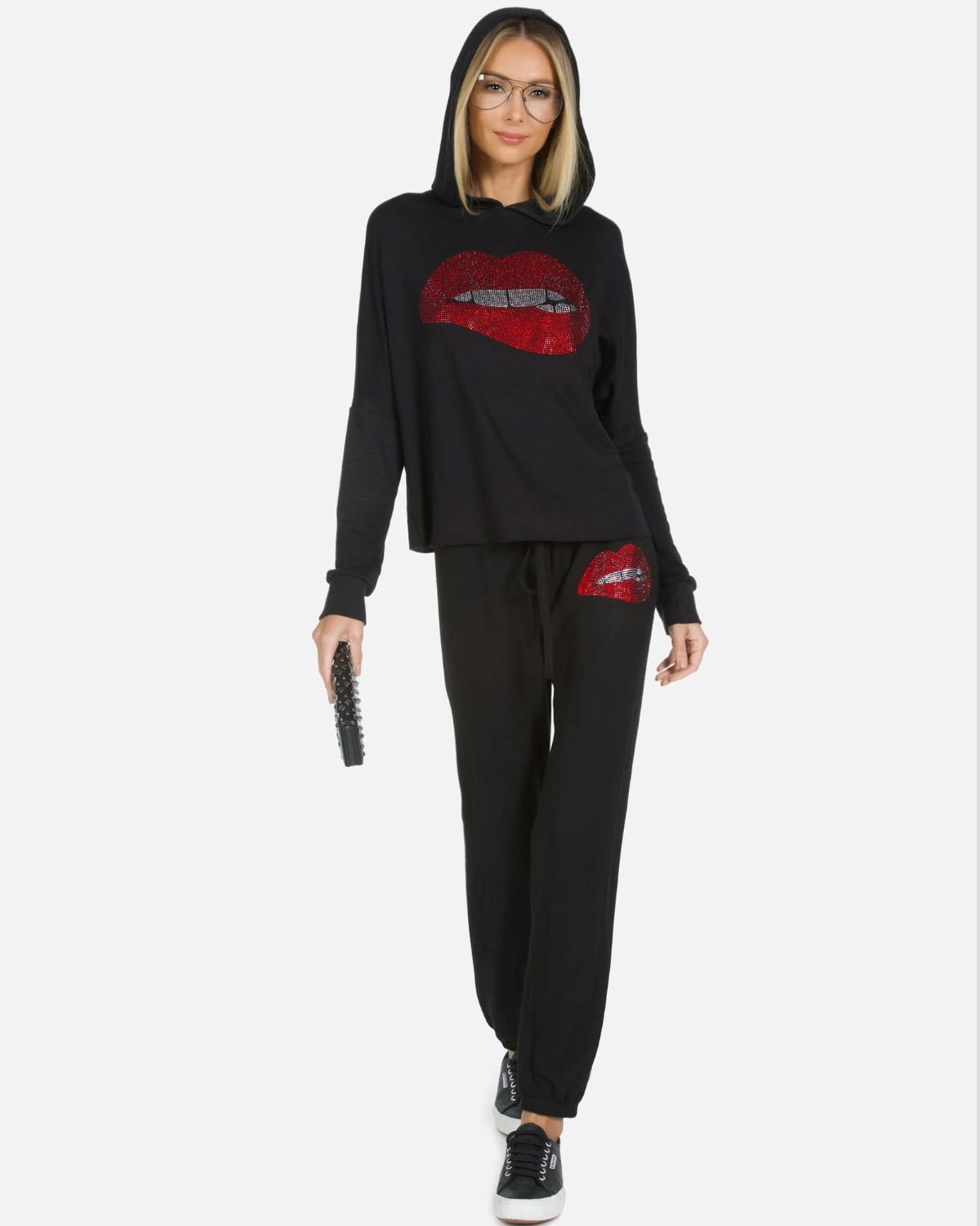 LAUREN MOSHI JOGGING SET DELILAH X CRYSTAL BITING LIP, XSMALL