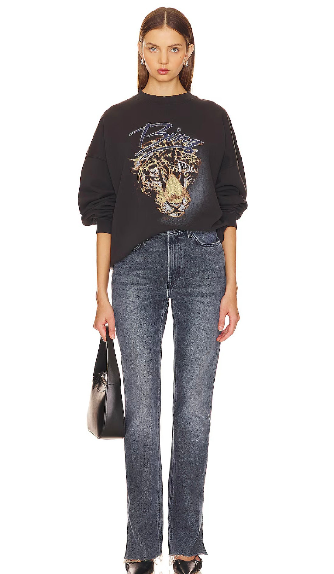 ANINE BING Harvey Leopard Crew, SMALL
