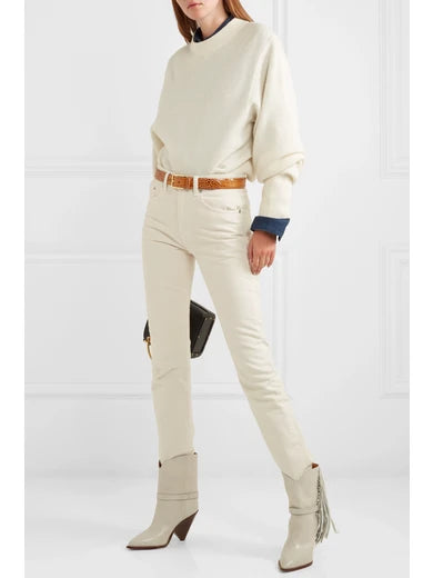 ISABEL MARANT Loffen Fringed Leather Ankle Boots In White, Size 37