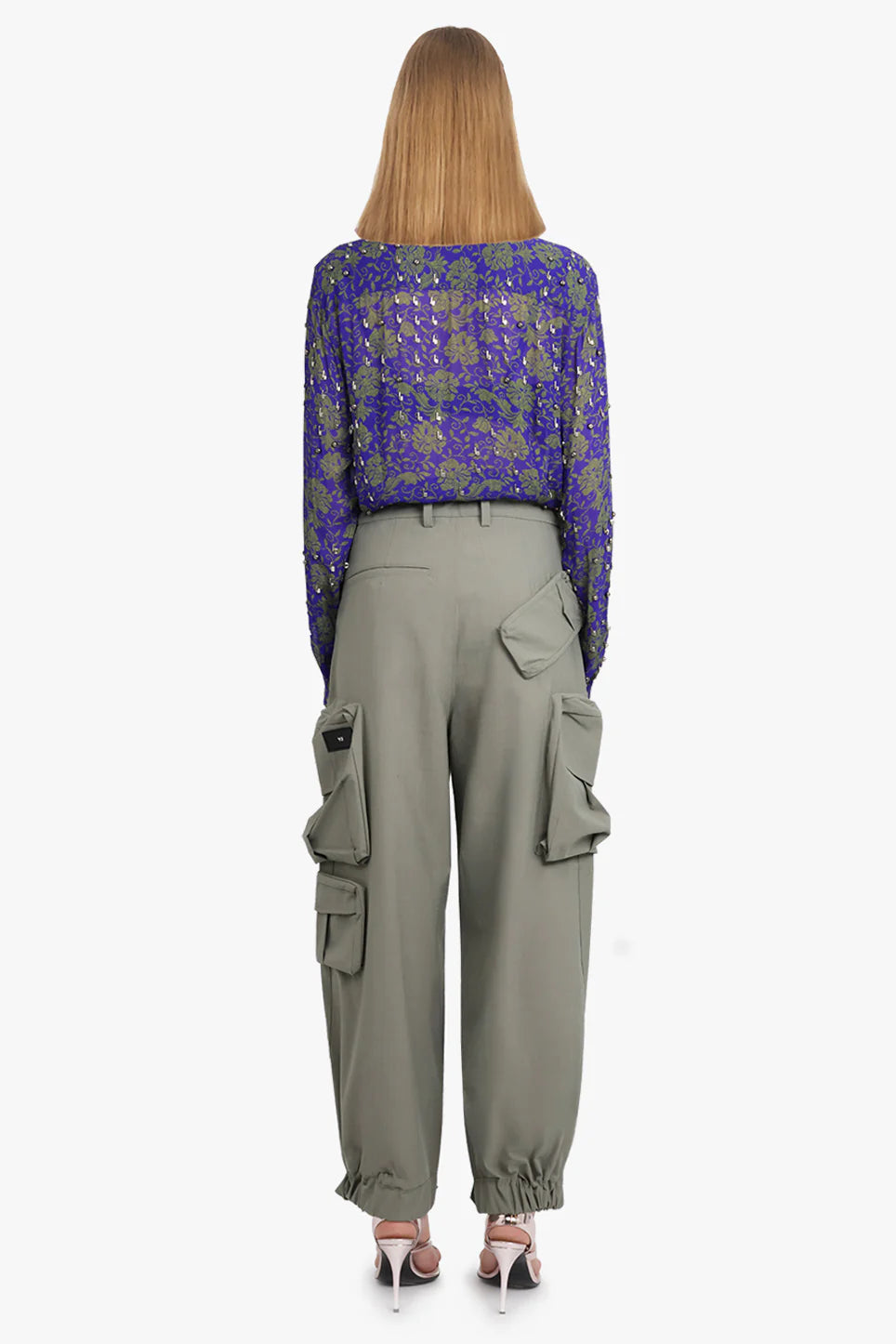 Y-3 WIDE LEG COTTON CARGO PANTS | STONE GREEN, SMALL FITS LIKE MEDIUM