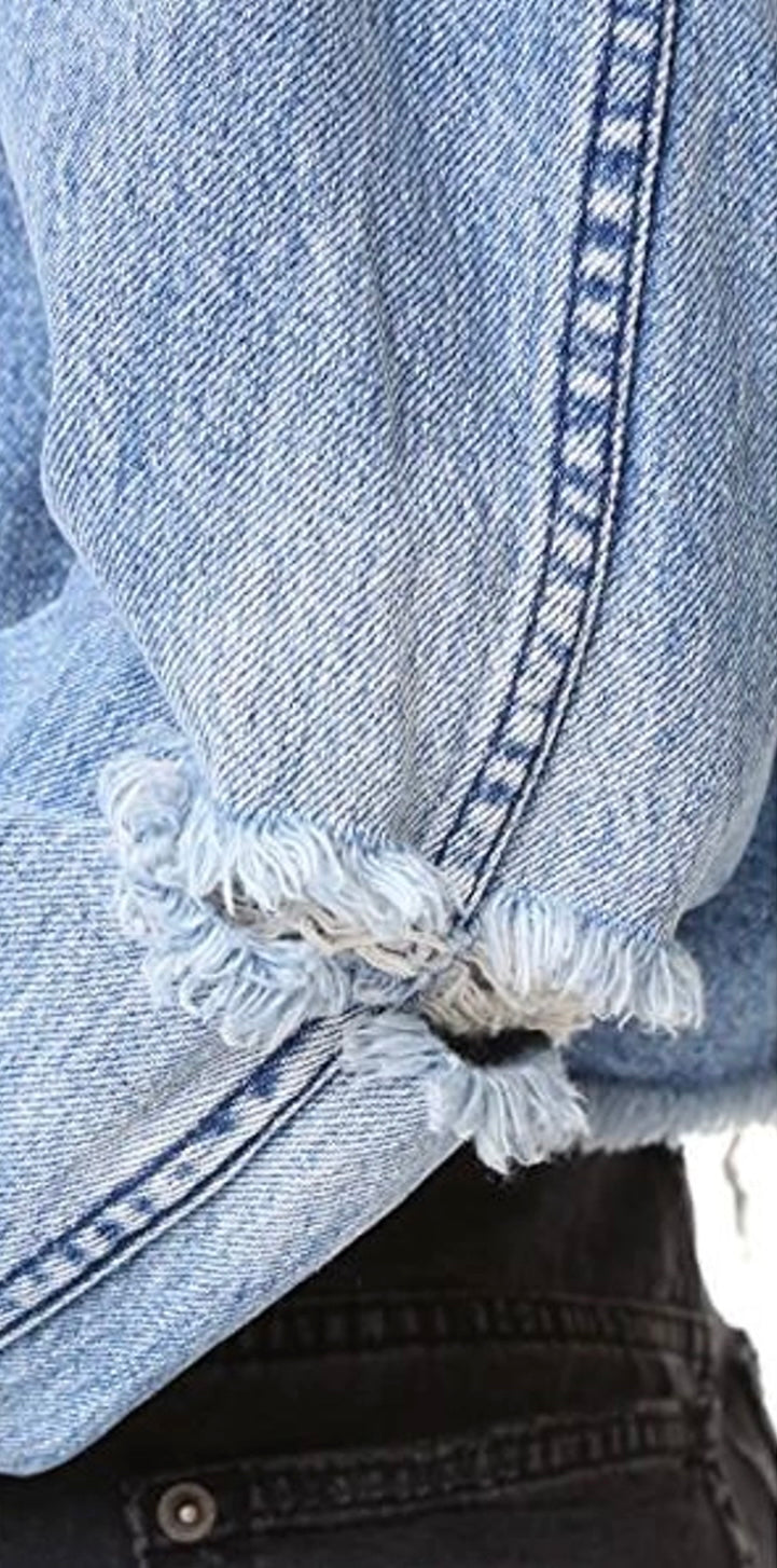 KSUBI DISTRESSED CROP JEAN JACKET, SMALL
