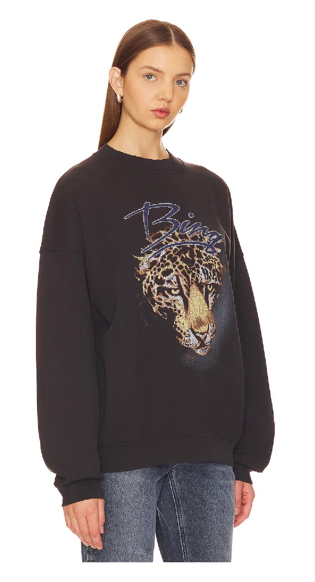 ANINE BING Harvey Leopard Crew, SMALL