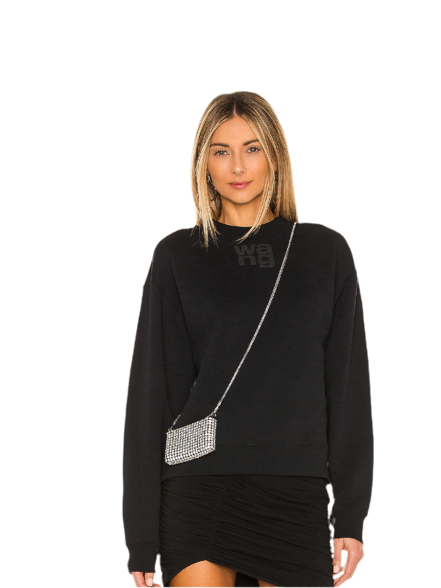 Alexander Wang Essential Terry Crew Sweatshirt W/ Puff Paint Logo, XSMALL