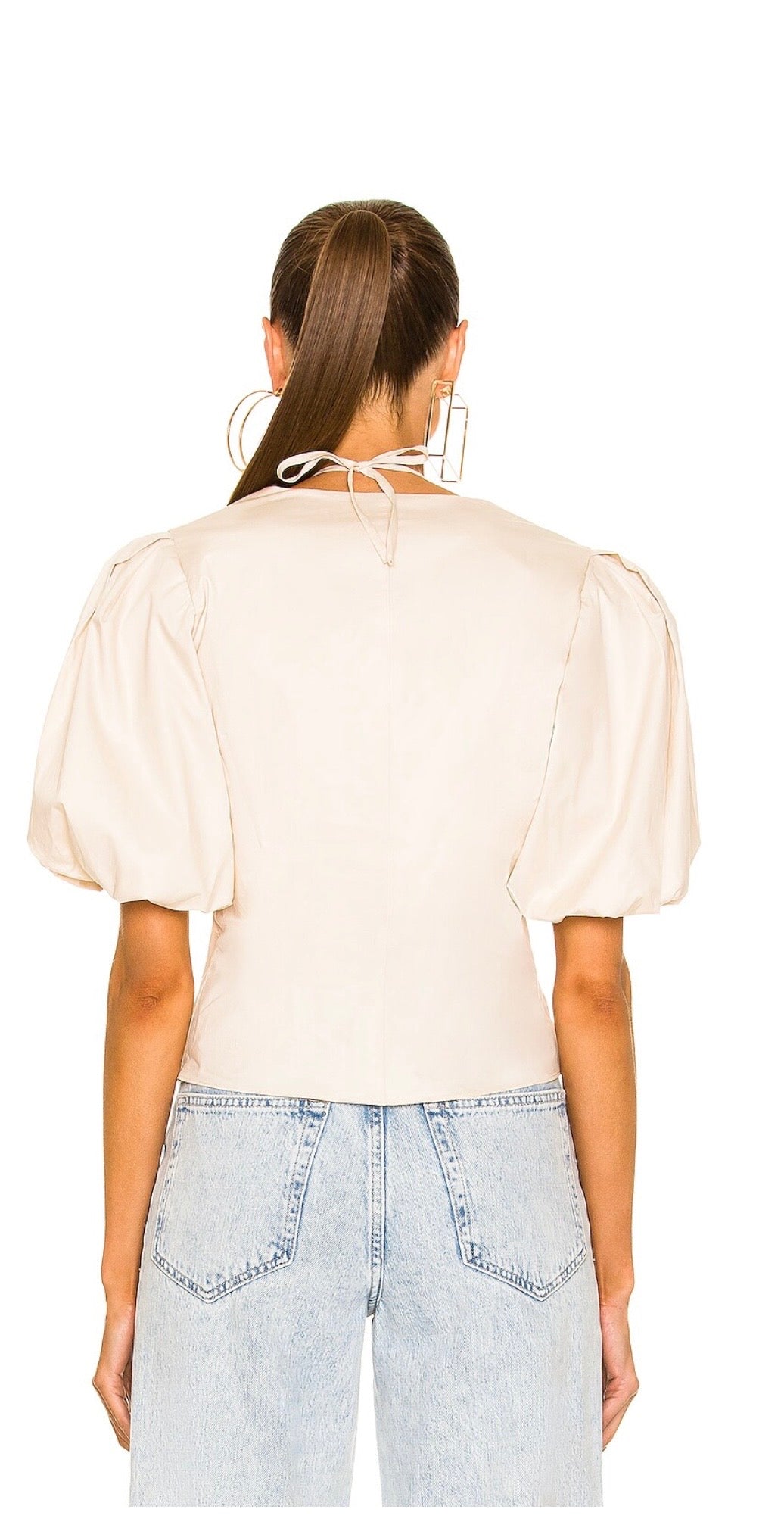 FRAME Tie Neck Top in Flax, Small