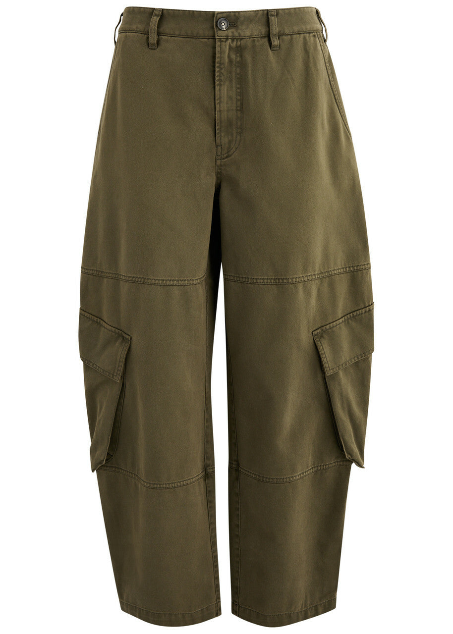 Frame The Bubble Barrel-leg Cotton Cargo Trousers Green, SIZE 30