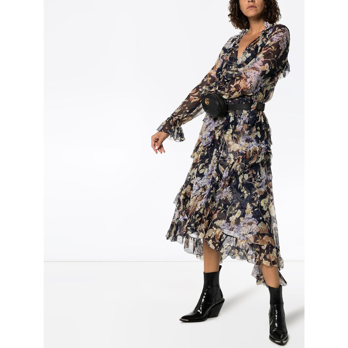 Zimmermann Sabotage Ruffle Midi Dress Wisteria Midnight, SIZE 1