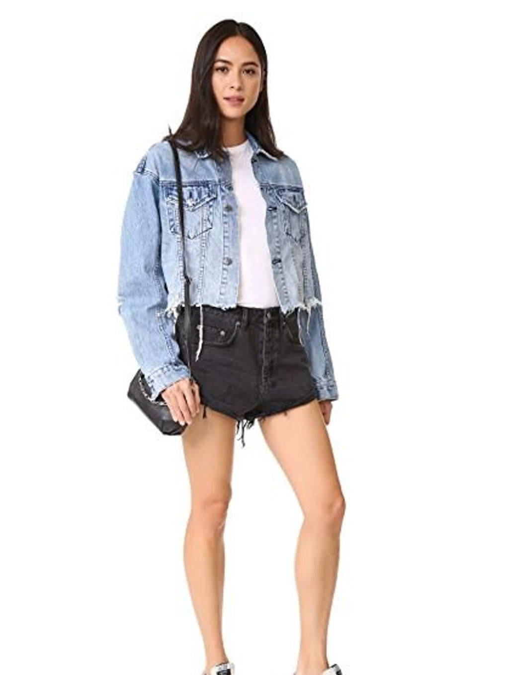 KSUBI DISTRESSED CROP JEAN JACKET, SMALL