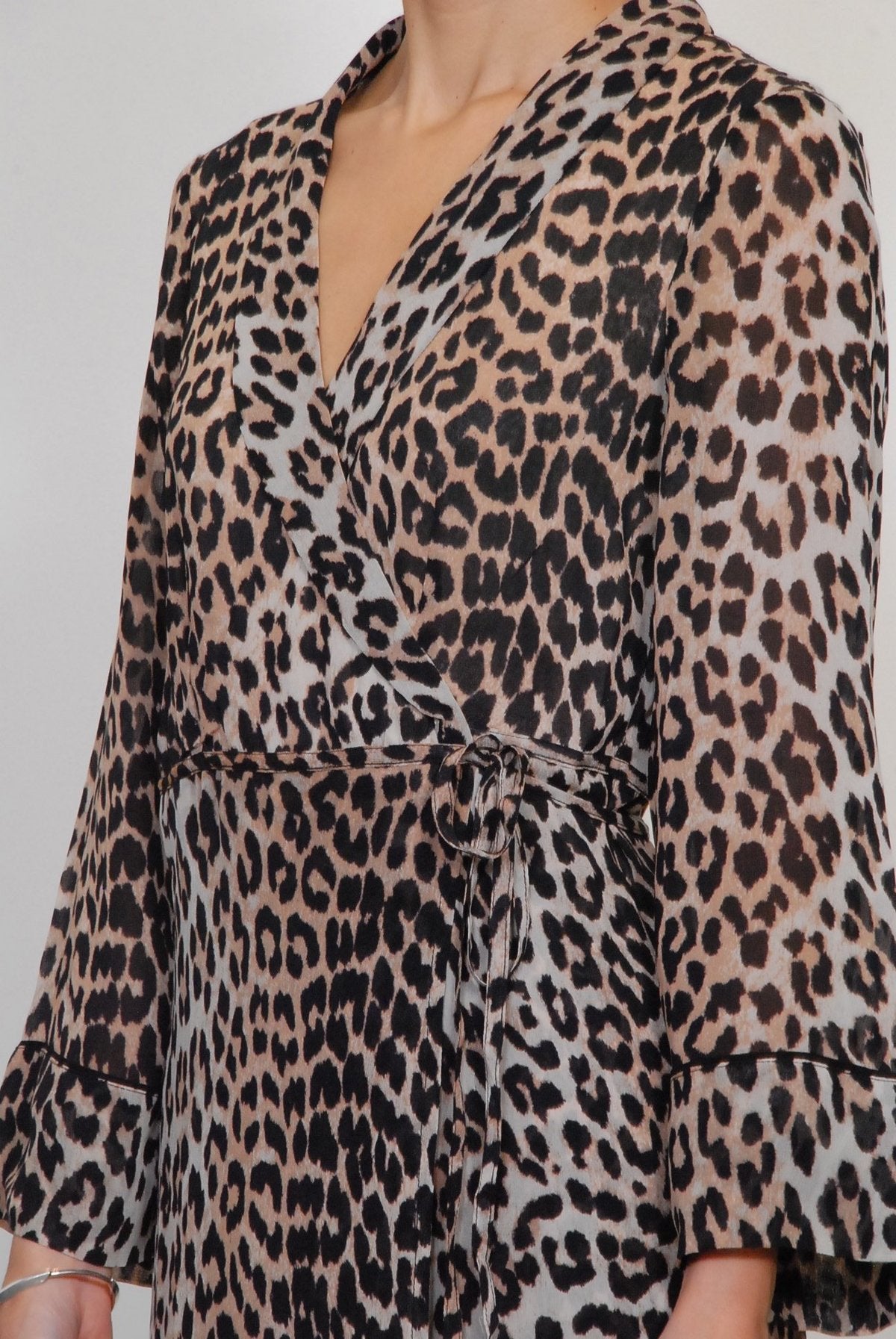 GANNI
Mullin Georgette Wrap Dress In Leopard Print, size 36