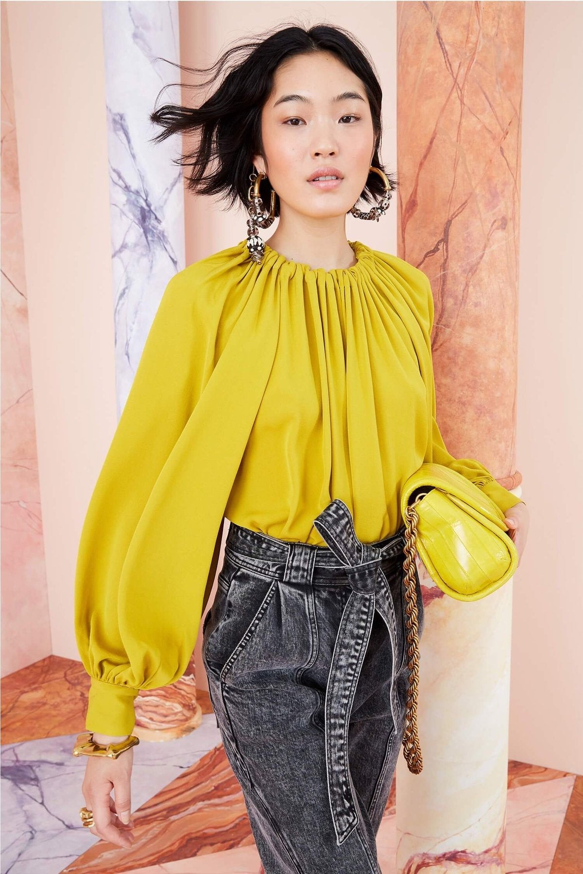 Ulla Johnson Mirabella Chartreuse Pleated Swing Blouse Top, Size 8