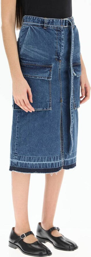 Sacai raw hem denim cargo skirt, SIZE 4 (large)