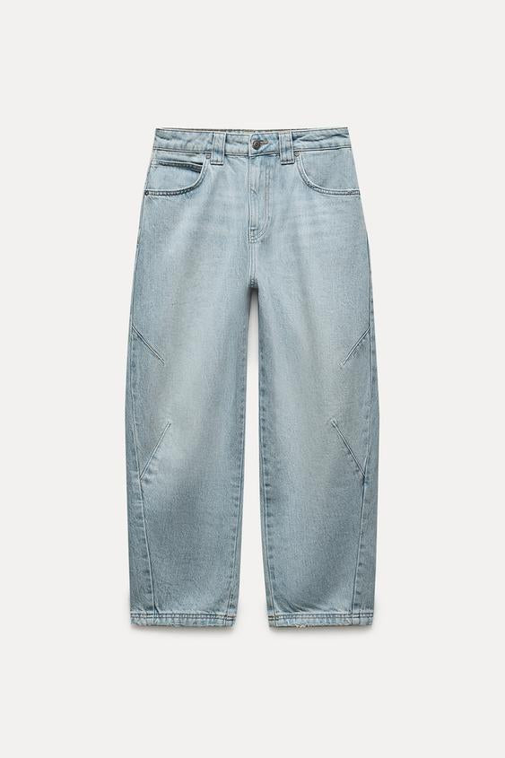 Zara BARREL LEG CROPPED MID WAIST JEANS ZW COLLECTION, medium