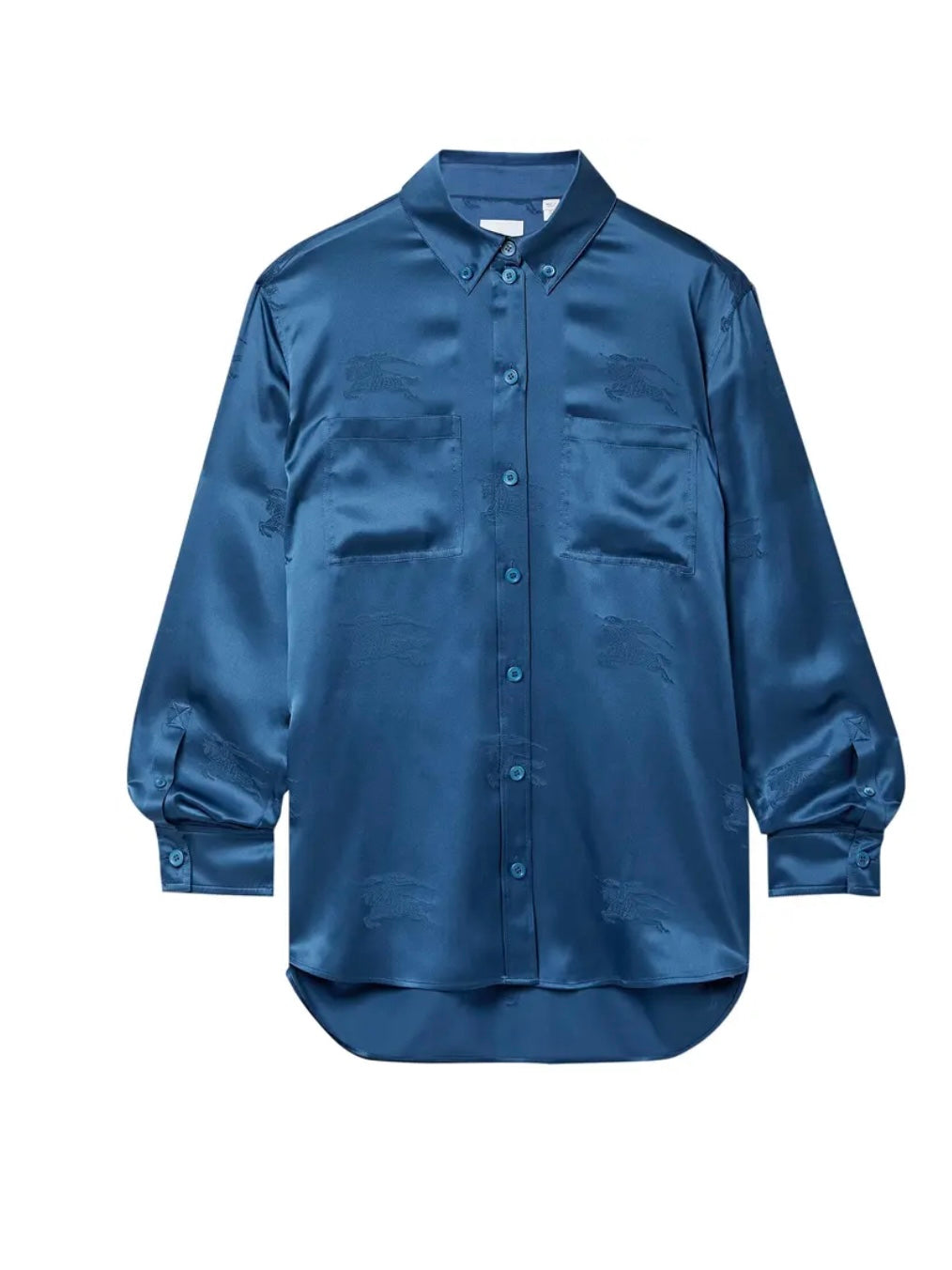 Burberry NWT Logo Pattern Long-Sleeve Shirt 'Muted Navy', SIZE 6