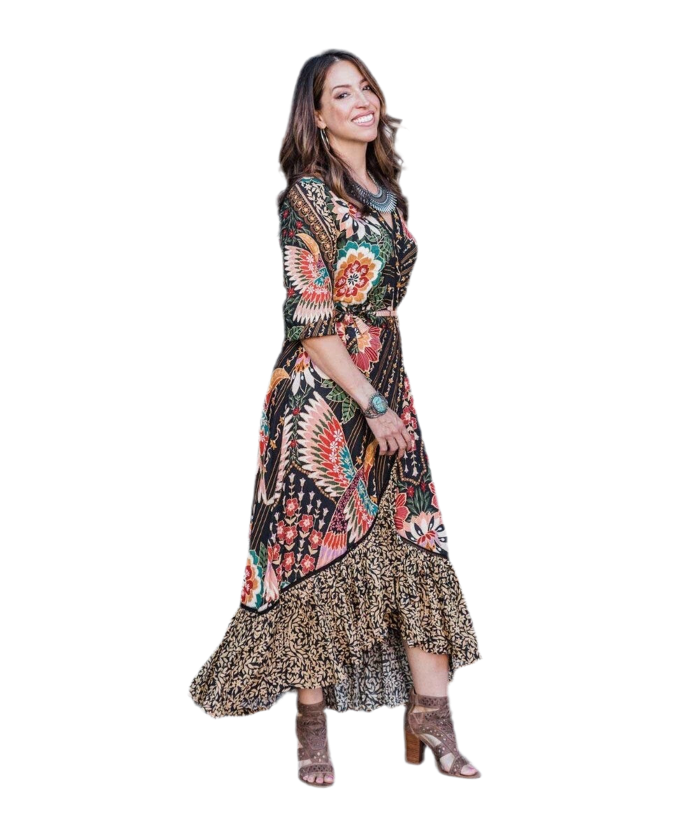 Farm Rio for Anthropologie Amorina Wrap Tropical Floral Maxi Dress, XSMALL