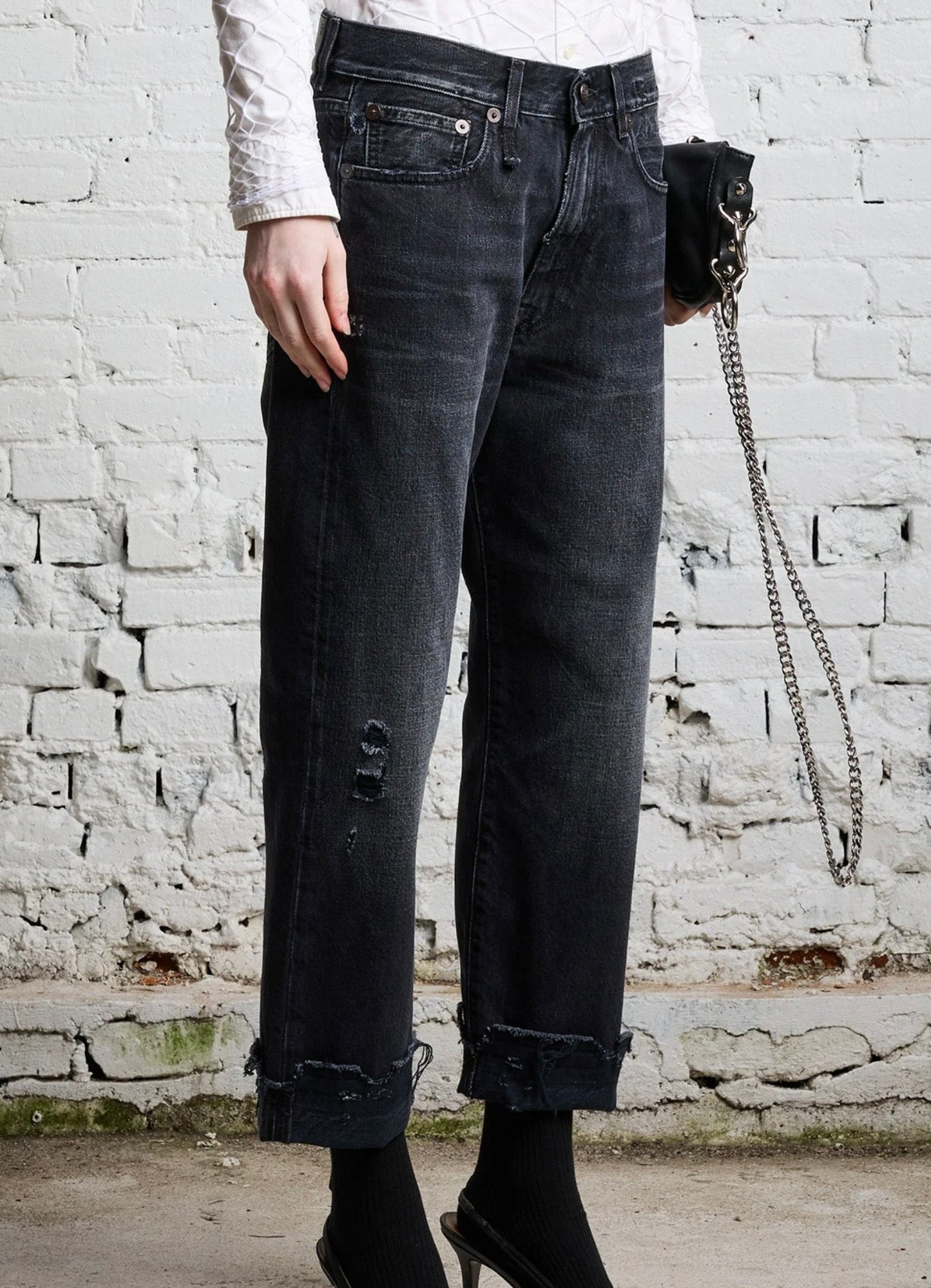 R13 BOYFRIEND JEAN - JAKE BLACK, SIZE 25 (FITS LIKE 27)