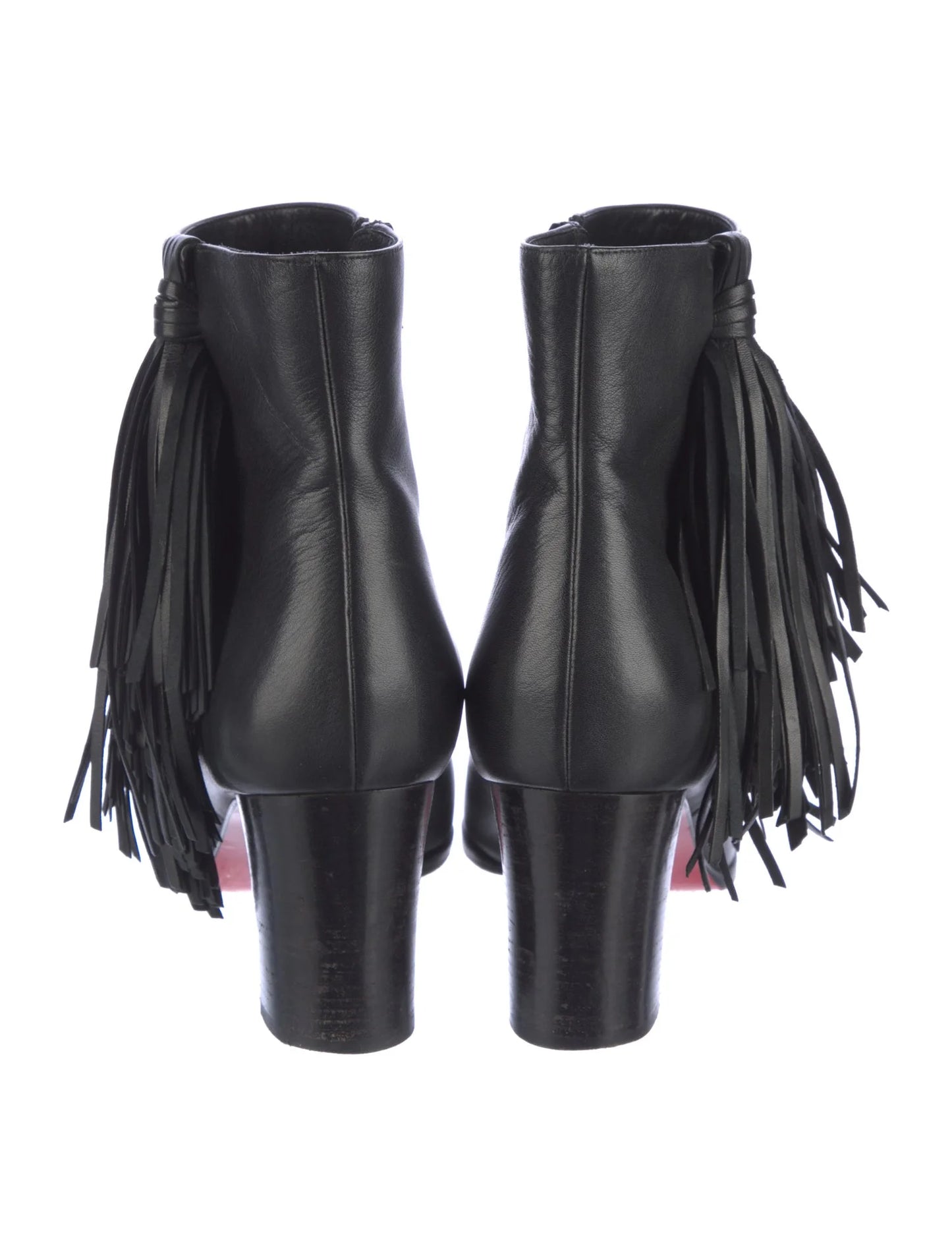 Christian Louboutin Jimmynetta Black Calfskin Leather Fringe Ankle Chelsea Boots, Size 38