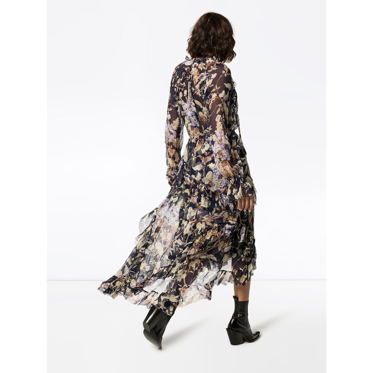 Zimmermann Sabotage Ruffle Midi Dress Wisteria Midnight, SIZE 1