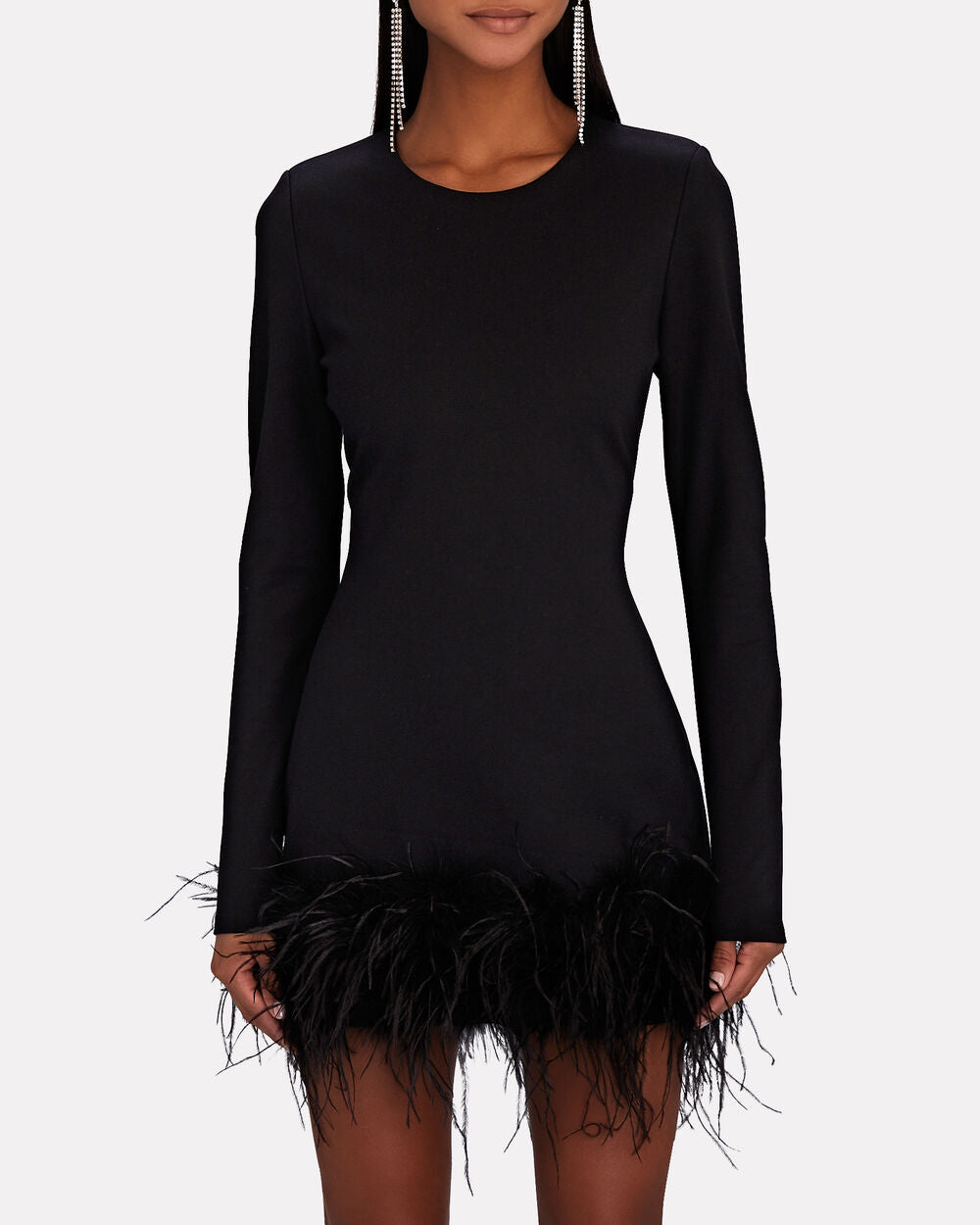 LAMARQUE
Bahira Feather-Trimmed Crepe Mini Dress, large