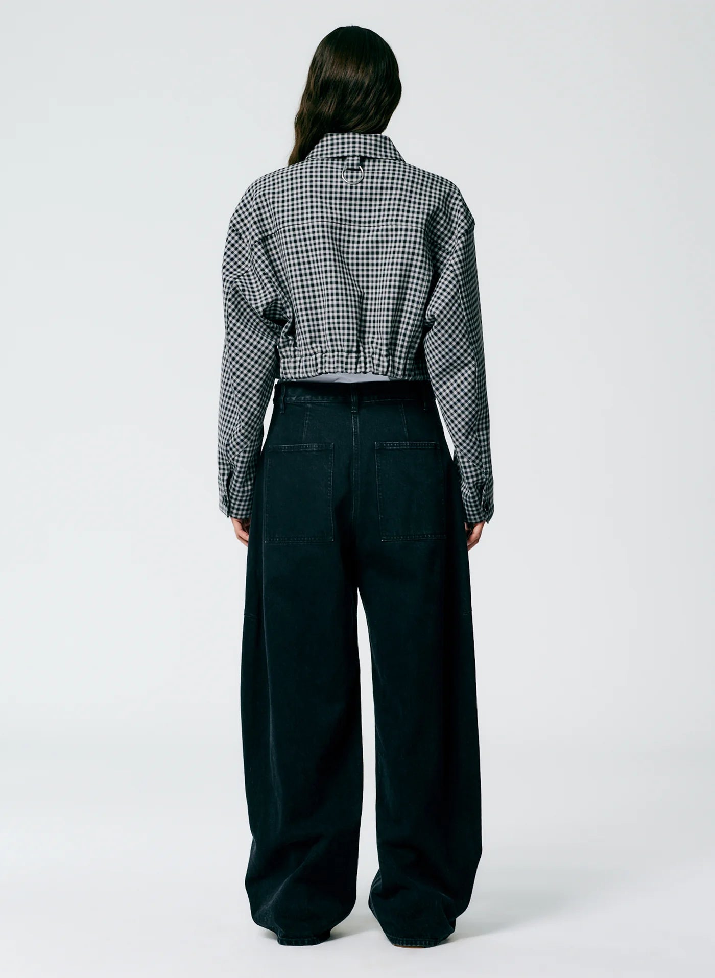 Tibi Double Faced Menswear Check Cropped Jean Jacket, Medium