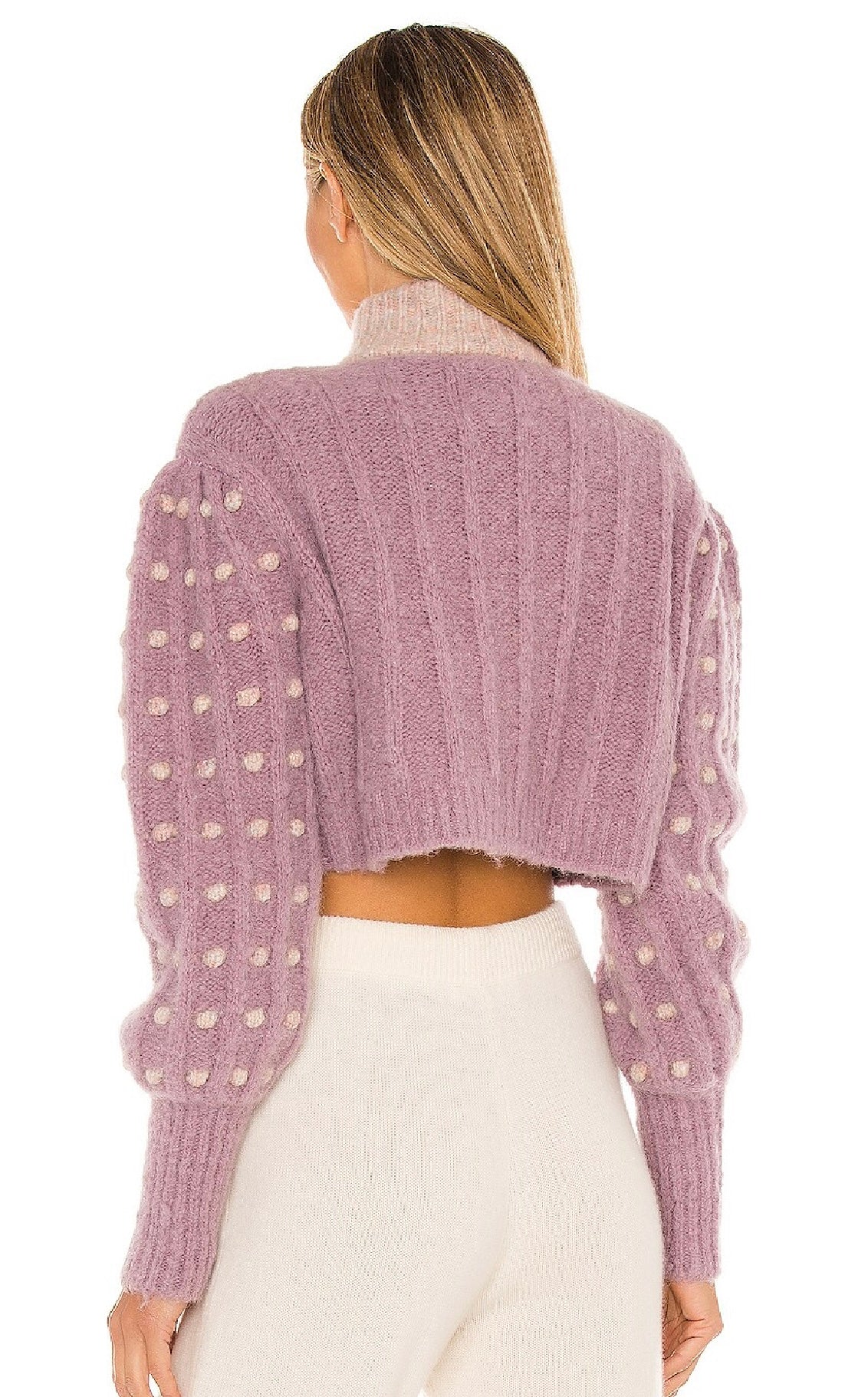 LoveShackFancy Jonae Cropped Mock Zip-Up Sweater, Small