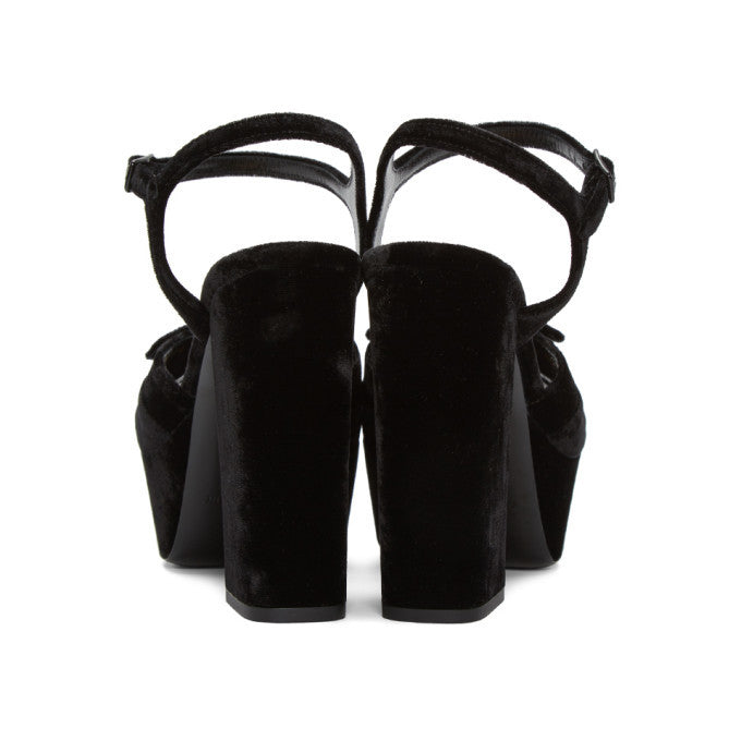 Saint Laurent Black Velvet Farrah Sandals, Size 38.5