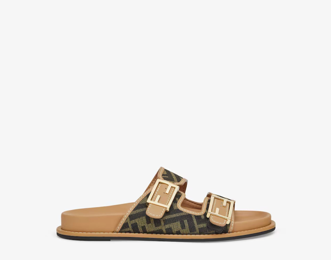 Fendi Feel Brown FF fabric slides, Size 36.5