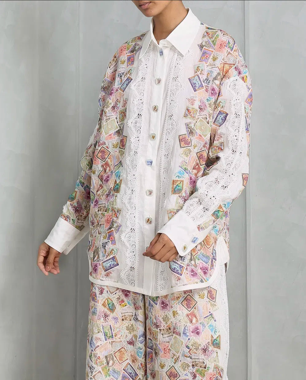 ZIMMERMANN HIGH TIDE RELAXED SHIRT & DRAWSTRING PANTS SET PRINT, SIZE 1