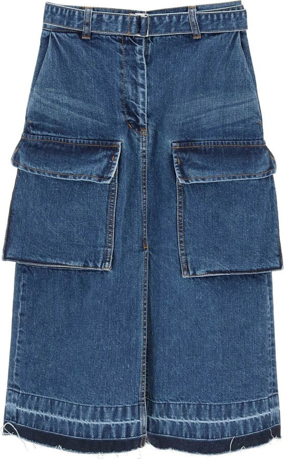 Sacai raw hem denim cargo skirt, SIZE 4 (large)