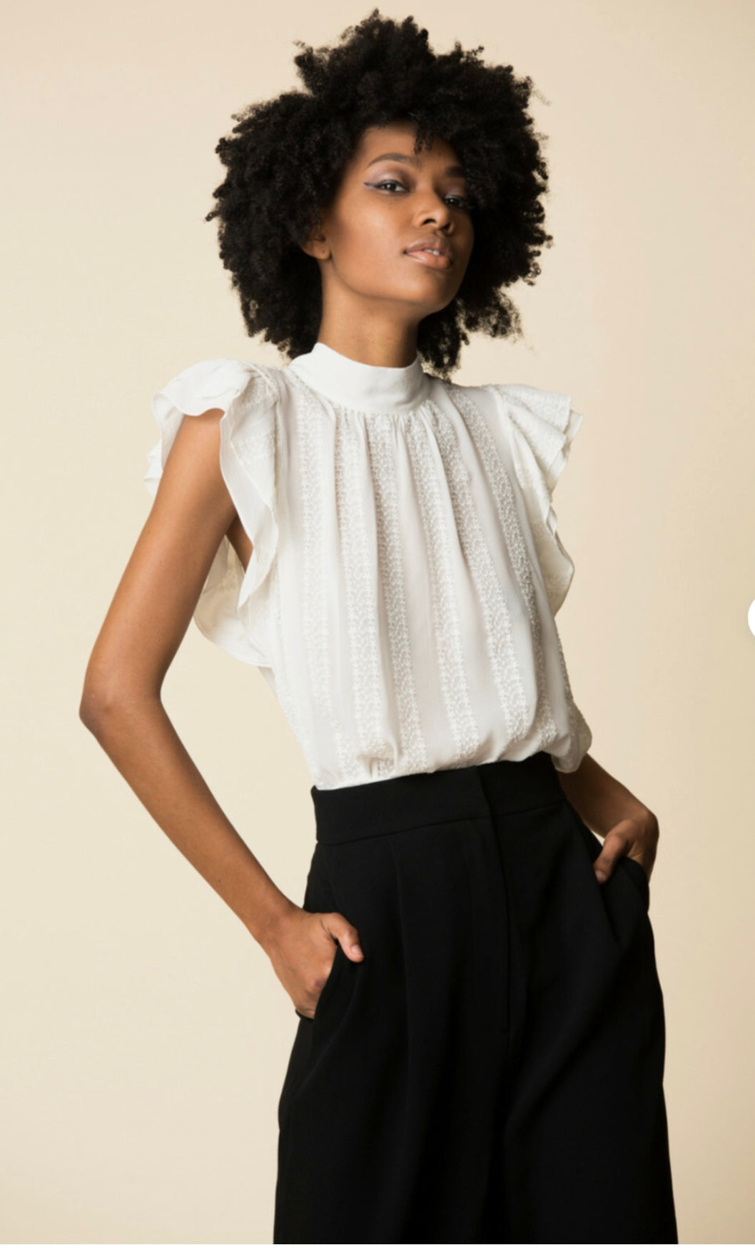 Ulla Johnson Heddy White Embroidered Silk Bow Ruffle Blouse ,