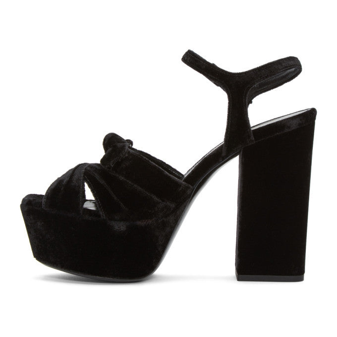 Saint Laurent Black Velvet Farrah Sandals, Size 38.5