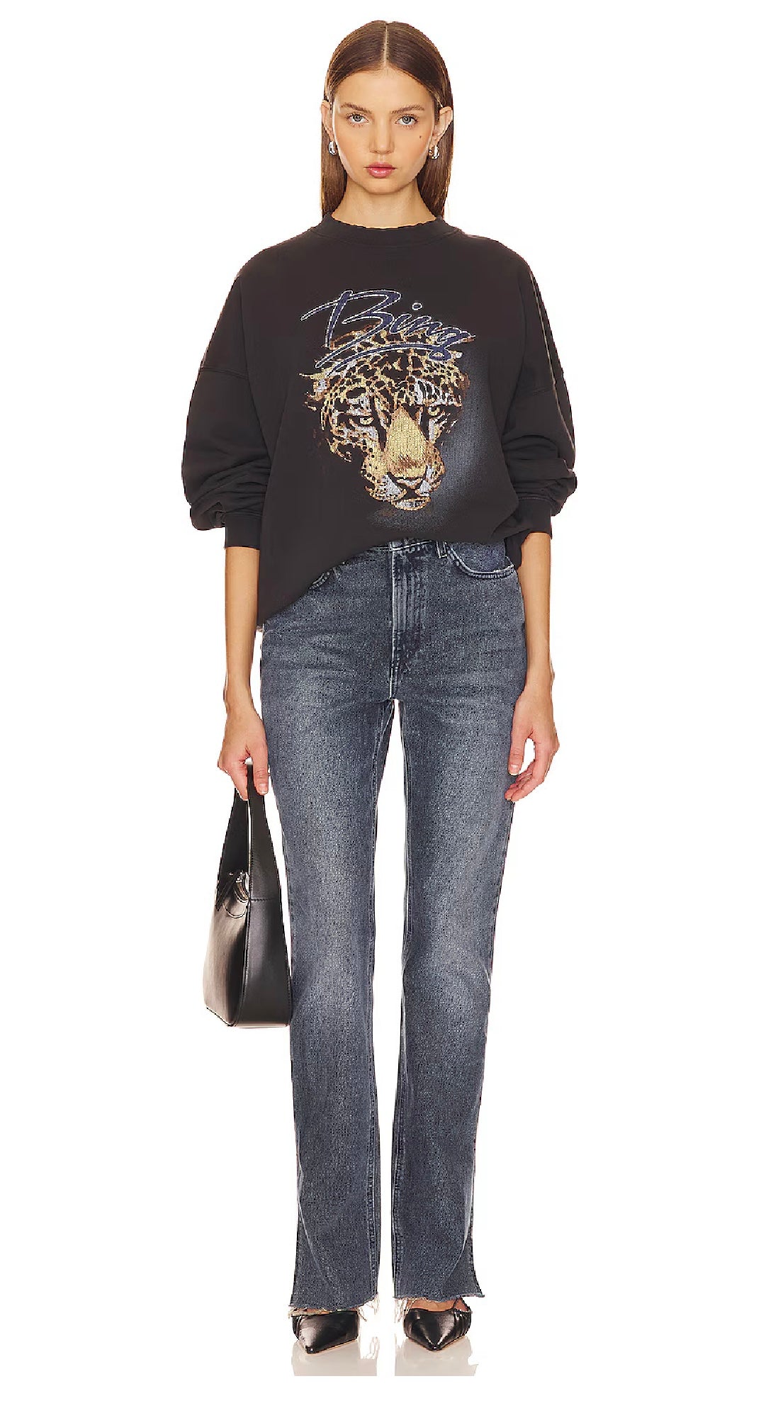 ANINE BING Harvey Leopard Crew, SMALL