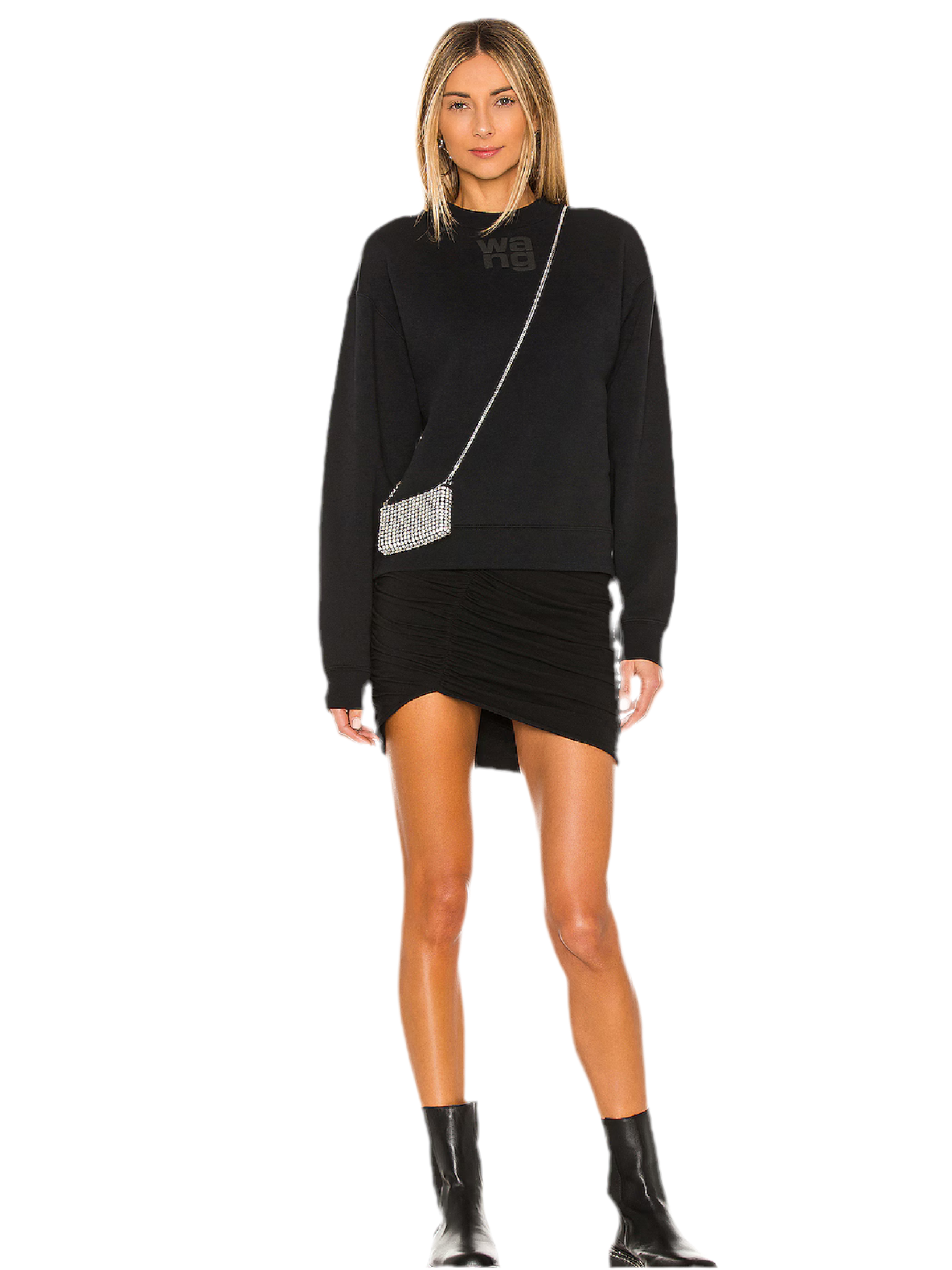 Alexander Wang Essential Terry Crew Sweatshirt W/ Puff Paint Logo, XSMALL