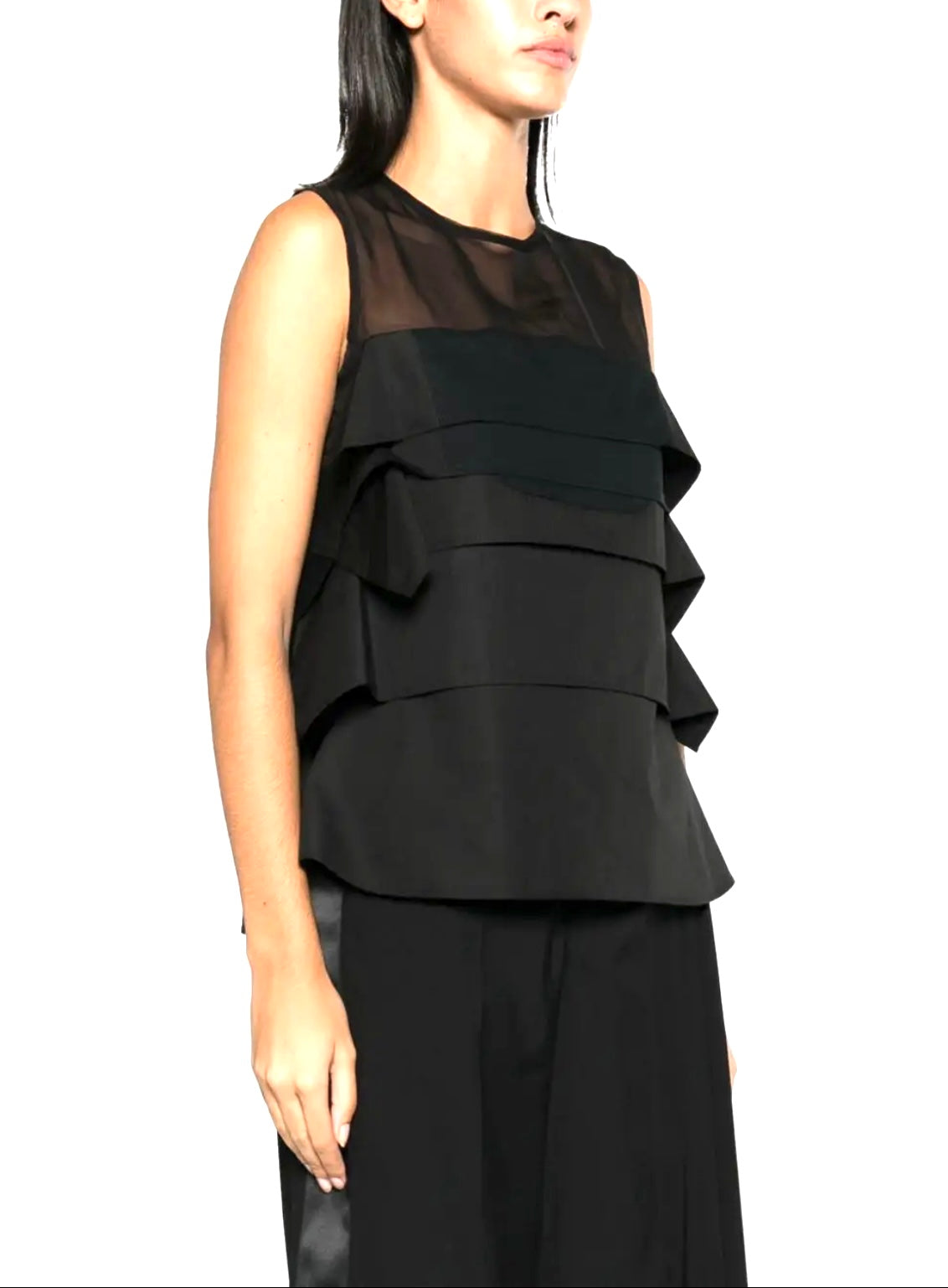 Sacai NWT ruffled sheer-yoke sleeveless top,
Size 4(large)